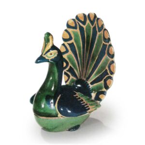 Peacock-shaped incense caddy, enamelled ware