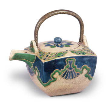 Wine ewer with butterfly design, enamelled Mizoro ware