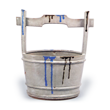 Water jar in the shape of a hand pail, nagare (running-down) glaze over white glaze