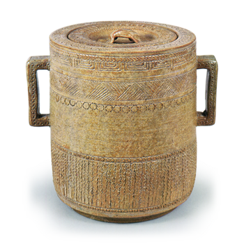Water jar with handles in the style of hori-mishima (Korean white-slip ware with incised ornament), Shugakuin ware