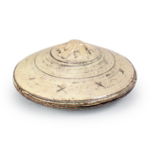 Sedge-hat shaped incense caddy in the style of mishima (Korean white-slip ware of the Yi dynasty), Seikanji ware