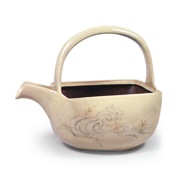 Wine pot with Tatsuta River design, underglaze brown and blue, Mizoro ware