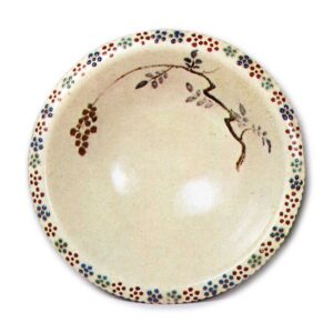 Set of small dishes with nandin tree design, enamelled Ninsei ware