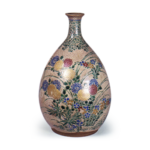 Wine bottle with design of flowering plants of autumn, enamelled Iwakura ware