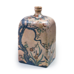 Square wine bottle with plum and narcissus design, enamelled ware