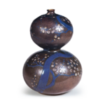 Gourd-shaped wine bottle with plum tree design, underglaze brown,