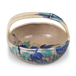 Bowl with handle with peony design, enamelled ware