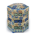 Tiered food box with openwork design of chrysanthemums and shippō, enamelled ware