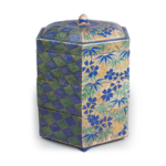 Tiered hexagonal food box with bamboo and plum design, enamelled ware