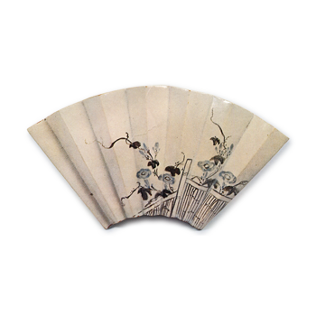 Fan-shaped dish with morning-glory design, underglaze brown and blue