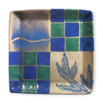 Square dish with pine branch and checker design, enamelled ware