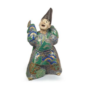 Incense burner, figure of a Sambasō dancer, enamelled ware