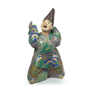 Incense burner, figure of a Sambasō dancer, enamelled ware