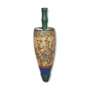 Umbrella-shaped hanging flower vase with plum tree design, enamelled ware