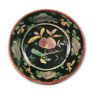 Mokubei: bowl with peach and melon design, enamelled ware