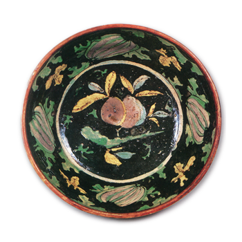 Mokubei: bowl with peach and melon design, enamelled ware