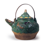 Mokubei: kettle in the style of kochi ("Cochin China", probably south-ern China) ware with relief design of birds in flight