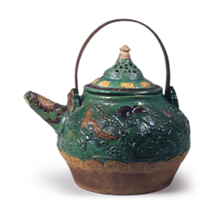 Mokubei: kettle in the style of kochi ("Cochin China", probably south-ern China) ware with relief design of birds in flight