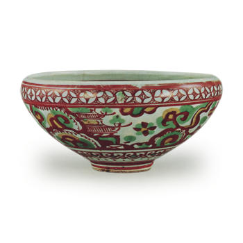 Old Red Painting Chawan Hachinoko