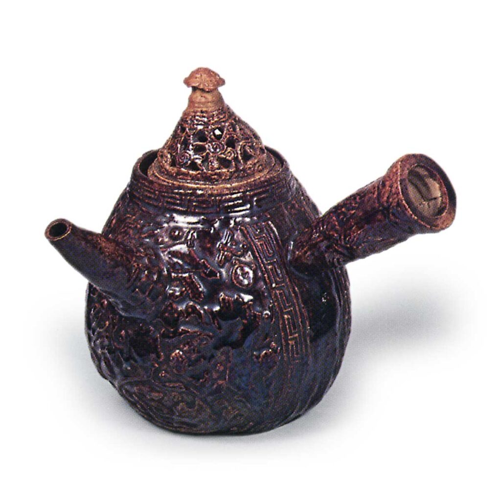 Mokubei: teapot, brown glaze