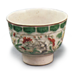 Mokubei: set of teacups with flower and bird design, enamelled ware