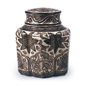 Mokubei: tea jar in the style of oranda (Dutch or European) ware with floral design