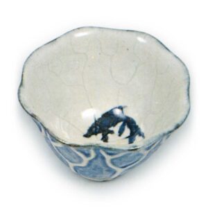 Mokubei: lotus-leaf shaped wine cup in the style of ko-sometsuke ware