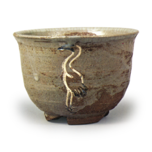 Mokubei: tea bowl in the style of gohon (Korean 16th-17th century tea bowls made to Japanese orders) ware with standing crane design