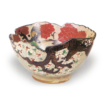 Ninnami: bowl with cherry and maple design, enamelled ware