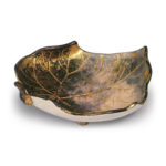 Ninnami: paulownia-leaf shaped bowl, underglaze brown, overglaze gold