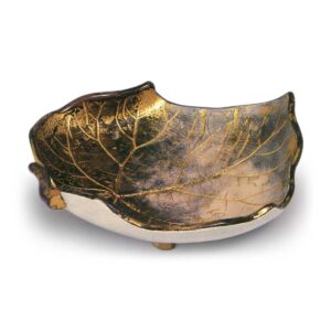 Ninnami: paulownia-leaf shaped bowl, underglaze brown, overglaze gold