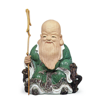 Ninnami: figure of Fukurokuju (god of good luck), Raku ware