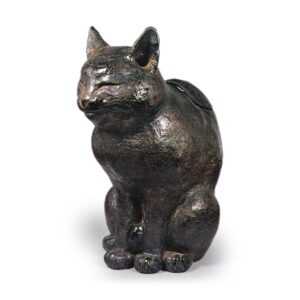 Ninnami: hand warmer in the shape of a cat, Black Raku with silver painting