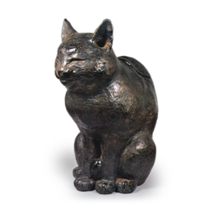 Ninnami: hand warmer in the shape of a cat, Black Raku with silver painting