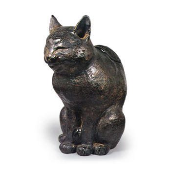 Ninnami: hand warmer in the shape of a cat, Black Raku with silver painting