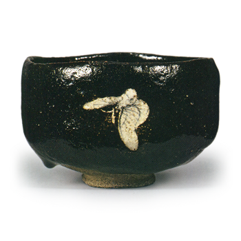 Ninnami: tea bowl with butterfly design, black galze