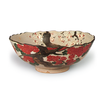Ninnami: bowl with cherry and maple design, enamelled ware