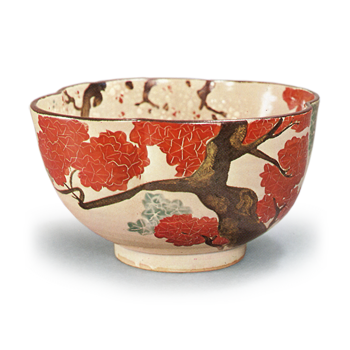 Ninnami: lobed bowl with cherry and maple design, enamelled ware