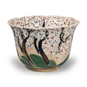 Ninnami: deep bowl with openwork cherry design, enamelled ware