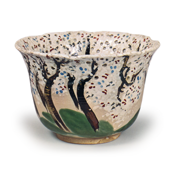 Ninnami: deep bowl with openwork cherry design, enamelled ware