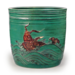 Hozen: water jar in the style of kōchi ware with wave and fish design