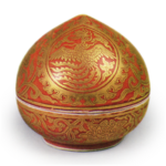 Hozen: hōshu (Buddhist sacred gem) shaped incense caddy with phoenix design, enamelled and gilded ware