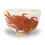 Hozen: tea bowl with lobster design, enamelled ware