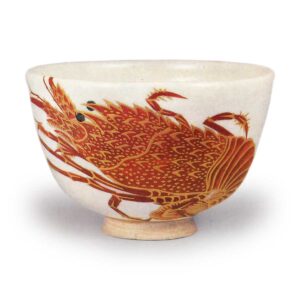 Hozen: tea bowl with lobster design, enamelled ware