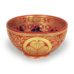 Hozen: tea bowl with hollyhock crest, enamelled and gilded ware