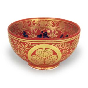 Hozen: tea bowl with hollyhock crest, enamelled and gilded ware