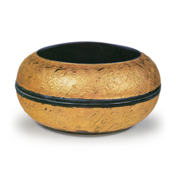 Hozen: covered food box with pine sprout design, gold over blue glaze