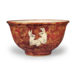 Hozen: bowl with rabbit and aquatic bird design, enamelled ware with gold-leaf decoration