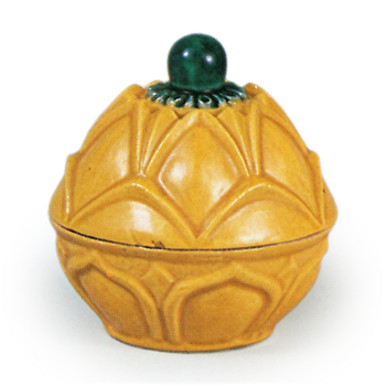 Hozen: butterbur-bud shaped incense caddy in the style of kōchi ware