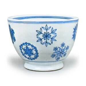 Hozen: water jar with snow crystal design, blue and white